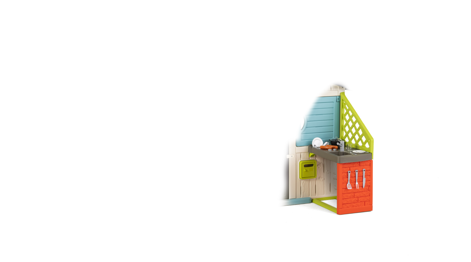Domek Przyjaciół w eleganckich kolorach Friends House Evo Playhouse Smoby z możliwością rozbudowy 2 drzwi z kluczem 6 okien z filtrem UV wysokość 162 cm