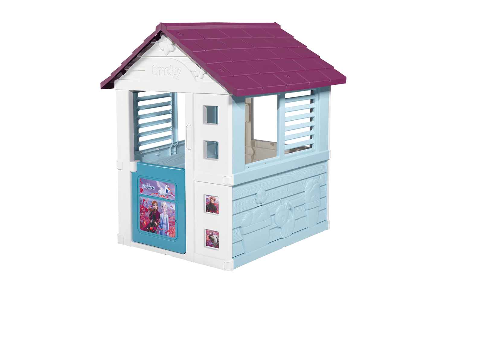 Domek Disney Frozen Playhouse Smoby Pół drzwi i 2 okna z roletami filtrującymi UV od 2 lat.